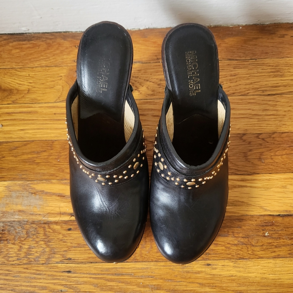 Michael Kors Horton gold studded black leather mule clogs size 8 - Picture 5 of 8